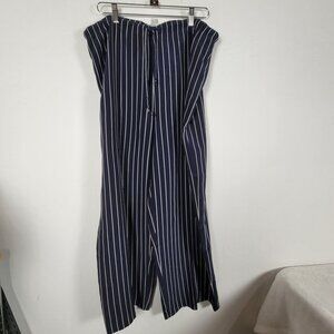Real Clothes Saks Fifth Avenue Womens Navy Striped Silk Wide-Leg Pants Large